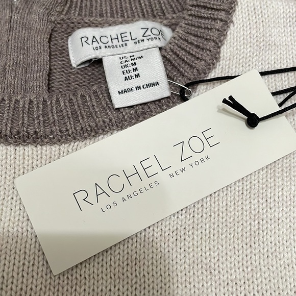 Rachel Zoe Zipper Back Color Block Tan Drop Shoulder Sweater - Picture 7 of 7